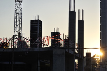 Sunset in Moscow building area, Russia