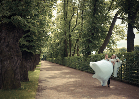 Happy bride and groom on their weddingの写真素材