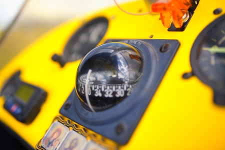 View on onboard devises inside the cockpit of a trike
