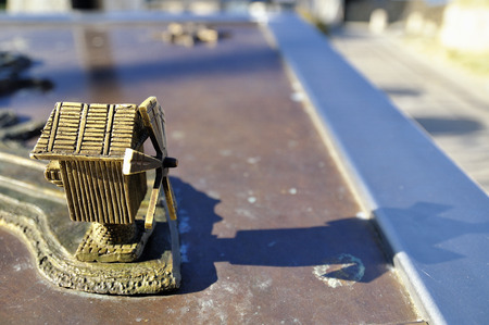 Parts of a miniature metal map of the city Nessebar, Bulgariaの写真素材