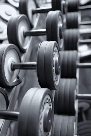 Row of dumbbells in modern sports fitness clubの写真素材