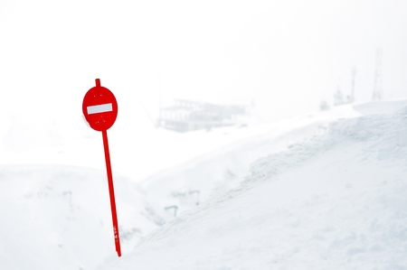 Danger steep cliff mountain signの写真素材