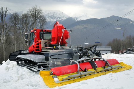 Red ratrak in winter sceneryの写真素材