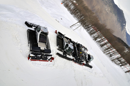 Ratraks, grooming machines, special snow vehicles in ski resort.の写真素材