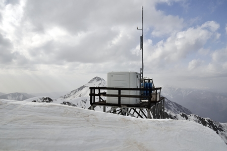 Oxygen station on snow mountainの写真素材
