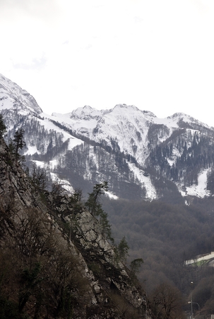 Winter mountain landscape in Sochi, Russiaの写真素材