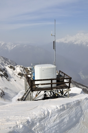 Oxygen station on snow mountainの写真素材