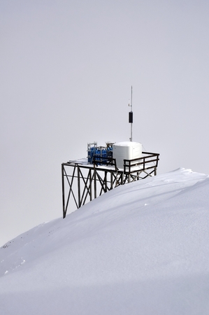 Oxygen station on snow mountainの写真素材