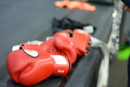 Pair of boxing red glovesの写真素材