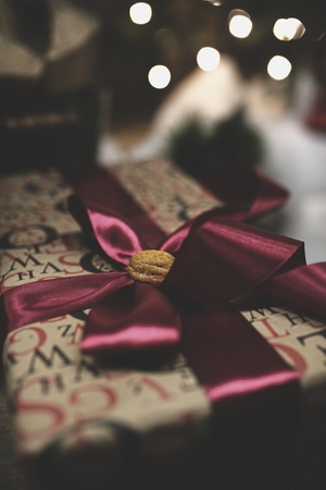 Christmas present box in vintage styleの写真素材