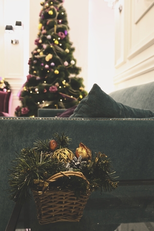 Vintage interior with christmas treeの写真素材