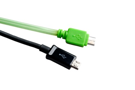 Black and green wire USB micro USB isolatedの写真素材