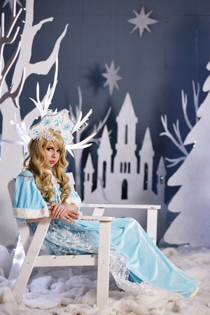 Russian Snow Maiden in blue suit and kokoshnikの写真素材