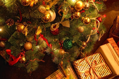 Background with Christmas tree decorationsの写真素材