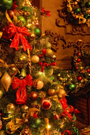 Background with Christmas tree decorationsの写真素材