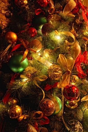 Background with Christmas tree decorationsの写真素材