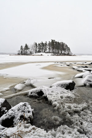 Winter view on park Monrepo in Vyborg, Russiaの写真素材