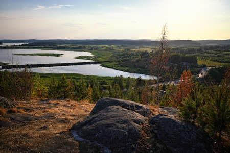 Karelia from height of hillfort on Mount Paaso near the city of Sortavalaの写真素材