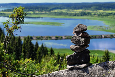 Little stone pyramids in Karelijaの写真素材