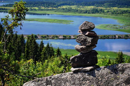 Little stone pyramids in Karelijaの写真素材