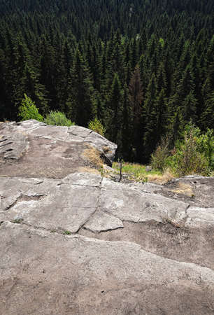 View of summer Karelia from height of hillfort on Mount Paaso near town Sortavalaの写真素材