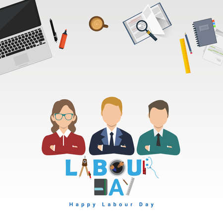 Vector illustration of happy Labour Day with stylish text and white background. Vector illustration. Copy space.のイラスト素材