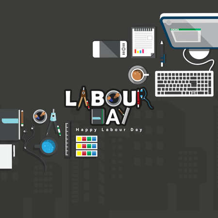 Vector illustration of happy Labour Day with stylish text and black background. Vector illustration....