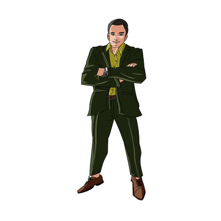 Fashionable man in a green suit. illustration on white background.の写真素材