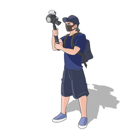 Man with a camera in his hand. illustration in a flat style.の写真素材