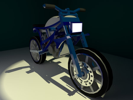 3d rendering of a blue tricycle with shadow on the floorの写真素材