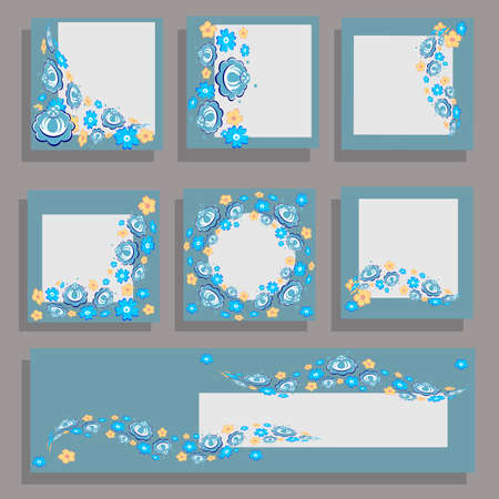 Floral spring stories template,banner, invitation. Garden flora poster, flowers composition layout and trendy social media story templates blue colores. vector setのイラスト素材