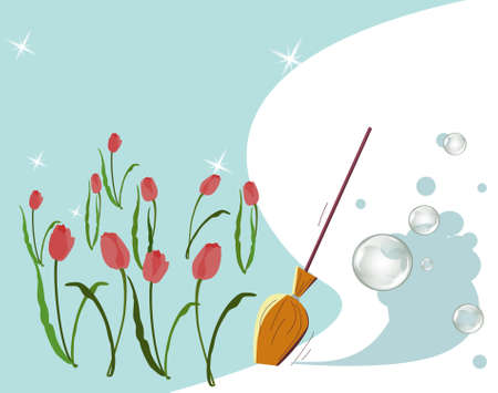 Spring Cleaning Decorating And Equipment, Housework, Appliance, Domestic Tools, Season.Spring Cleaning, seasonal background vector illustration design.のイラスト素材