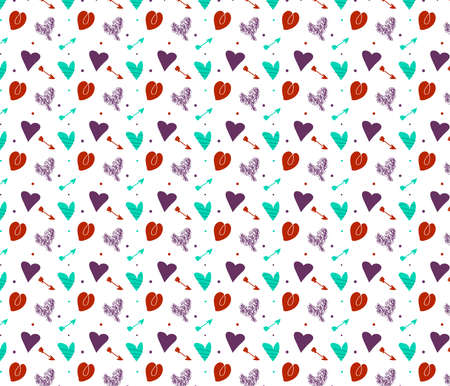 Valentines vector pattern. Red, , blue and purple on white background . Ornament for printing onto...
