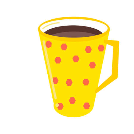 Yellow Cup of Coffee. Vector Illustration. Flat Style. Element for Decorative Design for Cafeteria, Posters, Banners, Cardsのイラスト素材