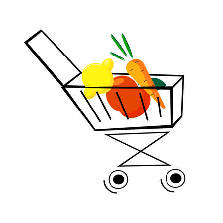 Food cart with eco products vegetables and fruits.Stock vectorのイラスト素材