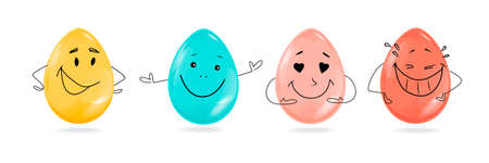 Vector illustration.Cute and funny eggs with different emotions, dedicated to Happy Easter Dayのイラスト素材