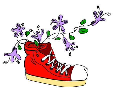 Spring design sneakers with spring flowers in hipster style hand-drawn . Element waiting for prints on a t-shirt or postcard.vectorのイラスト素材