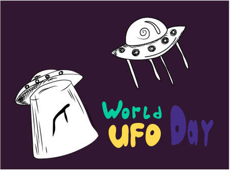 Aliens visit the earth for research. Vector illustration. UFO worlds day.Suitable for poster, banner, campaign, and greeting cardのイラスト素材