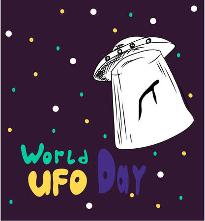 World UFO Day Vector Illustration. Suitable for poster, banner, campaign, and greeting card in hand draw doodle style.Vector stockのイラスト素材
