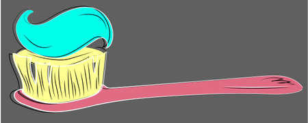 Toothbrush with colored toothpaste, care for the oral cavity and teeth, vector. The teethbrush is hand drawn with paste.のイラスト素材