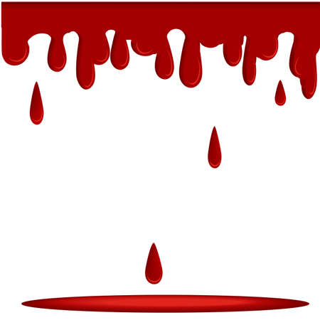 Red blood liquid dripping horizontally seamless repetitive vector illustration pattern isolated on white background. EPS 10. Dripping liquid. Paint flows. Current paint, stains. Cのイラスト素材