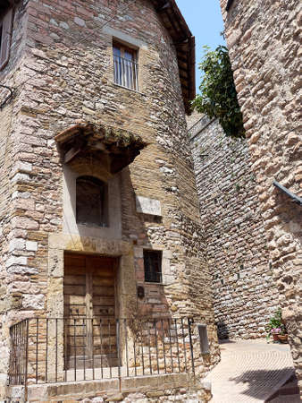 Italy Umbria Assisi summer, views of the city, narrow streets, medieval houses monumentsの写真素材