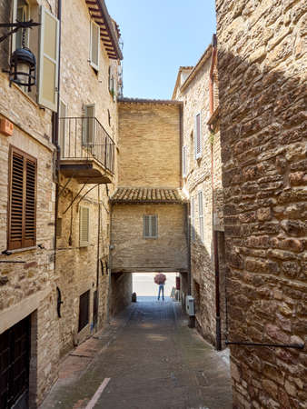 Italy Umbria Assisi summer, views of the city, narrow streets, medieval houses monumentsの写真素材