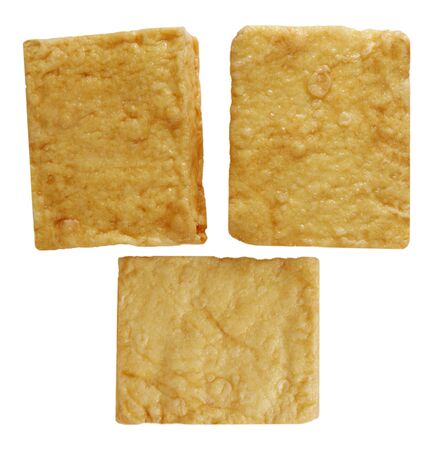 Three blocks of tofu isolated on white backgoundの写真素材