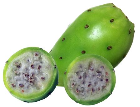 Two pricky cactus pear isolated on white backgroundの写真素材
