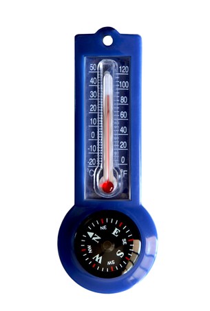 Thermometer and compass kit isolated on white background