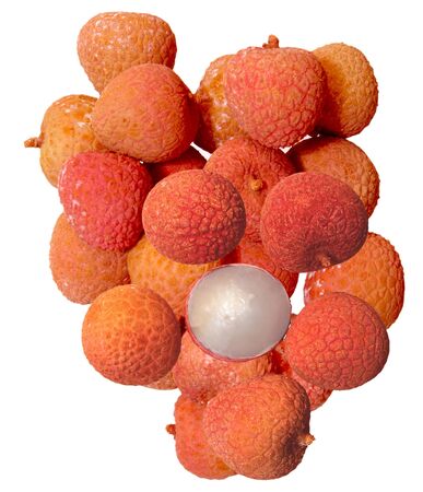 Fresh lichi fruits isolated on white backgroundの写真素材