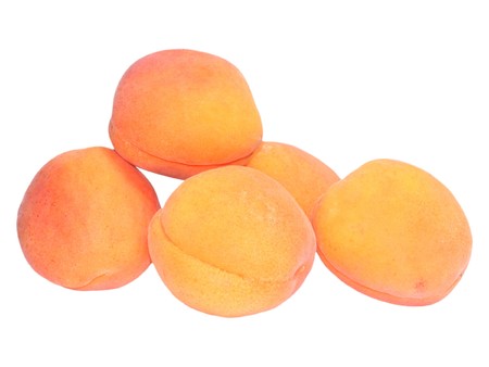 Five apricot fruits isolated on whiteの写真素材