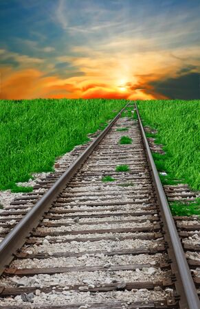 Railroad leading to the horizonの写真素材