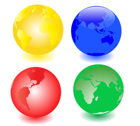 Illustration of a set of four globesのイラスト素材